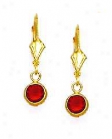 14k Yellow 5 Mm Round Ruby-red Cz Drpp Lever-back Earrings