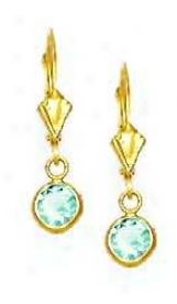 14k Yellow 5 Mm Round Topaz-blue Cz Drop Lever-bacm Earrings