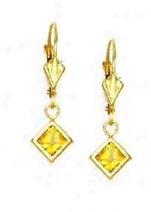 14k Yellow 5 Mm Square Ctirine-yellow Cz Drop Earrings