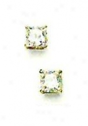 14k Yellow 5 Mm Square Cz Friction-back Post Stux Earrings