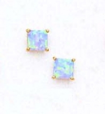 14k Yellow 5 Mm Square Lgiht Blue Opal Earrings