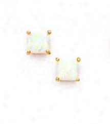 14k Yellow 5 Mm Square Opal Friction-nack Post Stud Earrings