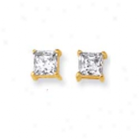 14k Yellow 5mm Square Cz Earrings