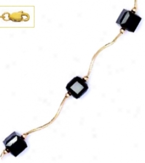 14k Yellow 6 Mm Cube Black Crystal Necklace - Choice 18-inch