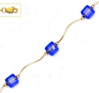 14k Yellow 6 Mm Cube Capri-blue Crystal Necklace - Choice 18-