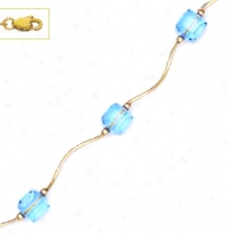 14k Yellow 6 Mm Cube Light Blue Crystal Necklace - Choice 18-