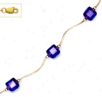 14k Yellow 6 Mm Cube Purple Crystal Necklace - Choice 16-inch