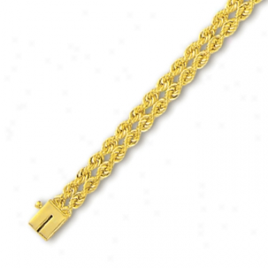 14k Yellow 6 Mm Douhle Row Solid Rope Bracelet - 7 Inch