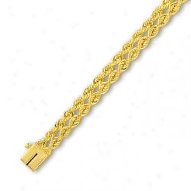 14k Yellow 6 Mm Increase twofold Row Solid Rope Bracelet - 8 Inch