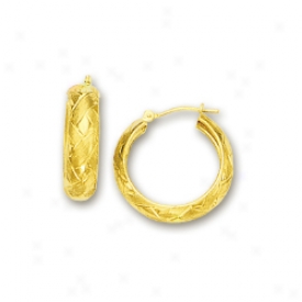 14k Yellow 6 Mm Fancy Woven Pagtern Hoop Earrings