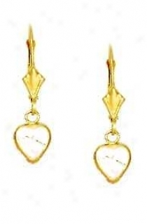 14k Yellow 6 Mm Heart Clear Cz Drop Earrings