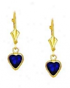 14k Yellow 6 Mm Heart Sapphire-blue Cz Drop Earrings