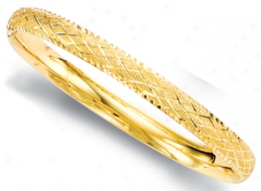 14k Yelloq 6 Mm Matt Finish Design Bangle Bracelet - 7 Inch