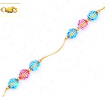 14k Yellow 6 Mm Round Bluue And Stab Crystal Neck1ace - Choice