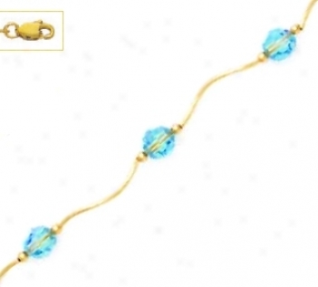 14k Yellow 6 Mm Round Blue Crystal Necklace - Choice 18-inch