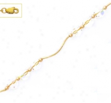 14k Yellow 6 Mm Round Clear Crystal Necklace - Choice 16-inch