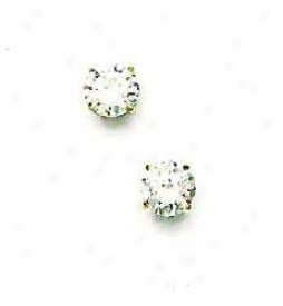 14k Yellow 6 Mm Round Cz Friction-back Post Stud Earrings