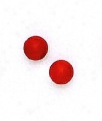14k Yellow 6 Mm Round Dark-red Coral Earrings