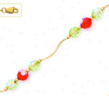 14k Yellow 6 Mm Round Green And Orange Crystal Necklace - Cho