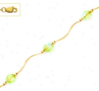 14k Yellow 6 Mm Round Green Crystal Necklace - Select 16-inch