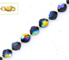 14k Yellow 6 Mm Round Jet-rainbow Crystal Necklace