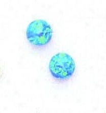 14k Yellow 6 Mm Round Light Blue Opal Earrings