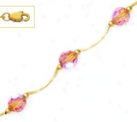 14k Yellow 6 Mm Round Light-rose Crydral Necklace - Choice 16