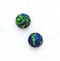 14k Yellow 6 Mm Spherical Mysterious Green Opal Earrings