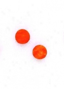 14k Yellow 6 Mm Round Orangee Coral Earrings