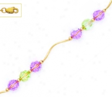 14k Yellow 6 Mm Round Purple And Green Crystal Necklace - Cho