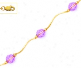 14k Yellow 6 Mm Round Purple Crystal Necklace - Choice 18-inc