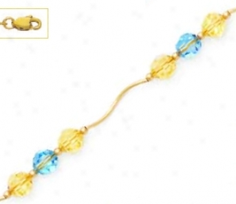 14k Yellow 6 Mm Round Yellow And Blue Crystal Necklace - Choi