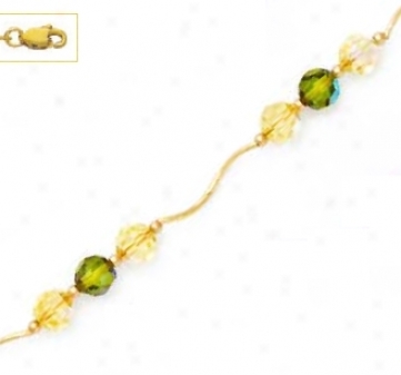 14k Golden 6 Mm Round Yellow And Green Crystal Necklace - Coh