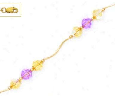 14k Yellow 6 Mm Round Yellow And Purple Crystal Necklace - Ch