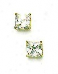 14k Yellow 6 Mm Square Cz Friction-back Post Stud Earrings