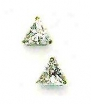 14k Yellow 6 Mm Trjlliant Cz Post Stud Earrings