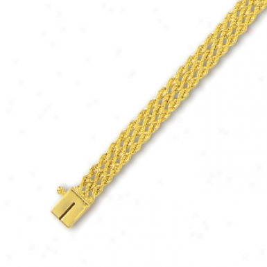 14k Yellow 6 Mm Triple Row Solid Rope Bracelet - 7 Inch