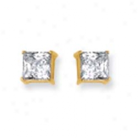 14k Yellow 6mm Regulate Cz Earrings