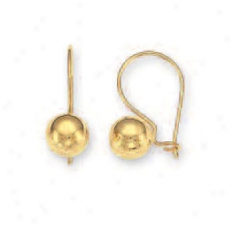 14k Yellow 7 Mm French Wire Ball Earrings