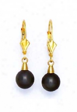 14k Golden 7 Mm Round Black Crystal Drop Drop Earrings