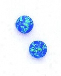 14k Yellow 7 Mm Round Dark Blue Opal Earrings