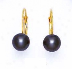 14k Yeellow 7 Mm Round Dark-gray Crystal Pearl Earrings