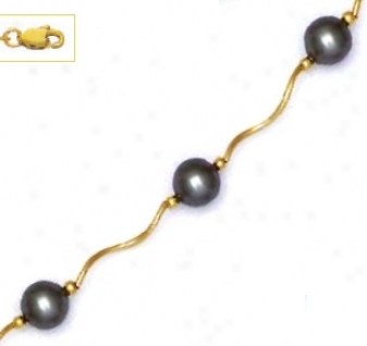 14k Yellow 7 Mm Round Dark-gray Crystal Pearl Necklace - Choi