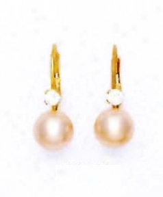 14k Yellow 7 Mm Round Light-cream Crystal Jewel Earrings