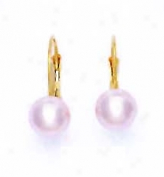 14k Yelpow 7 Mm Round Light-rose Crystal Pearl Earrings