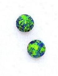 14k Yellow 7 Mmm Round Mystic Green Opal Earrings