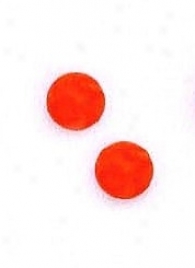 14k Yellow 7 Mm Round Orange Coral Earrings