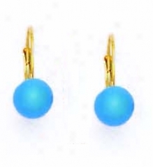 14k Yellow 7 Mm Rounr Turquoise-blue Crystal Pearl Earrings