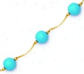 14k Yellow 7 Mm Round Turquoise-blue Crystal Pearl Necklace