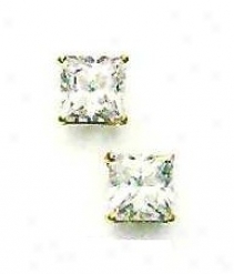 14k Yellow 7 Mm Just Cz Friction-back Post Stud Earrings